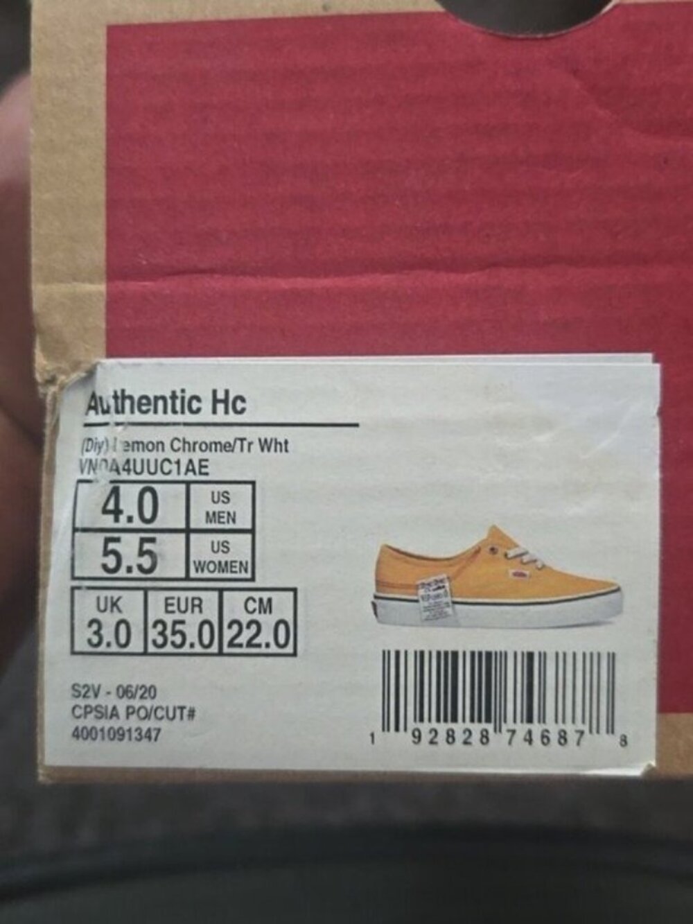 Vans Authentic HC DIY Women Size 5.5 Lemon Chrome Tag on Outside 0826 - Picture 8 of 8